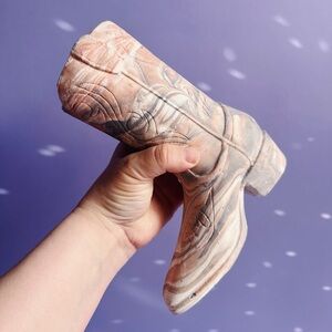 Vintage Marbled Concrete Cowboy Boot Sculpture Planter Vase Distressed (Smaller)